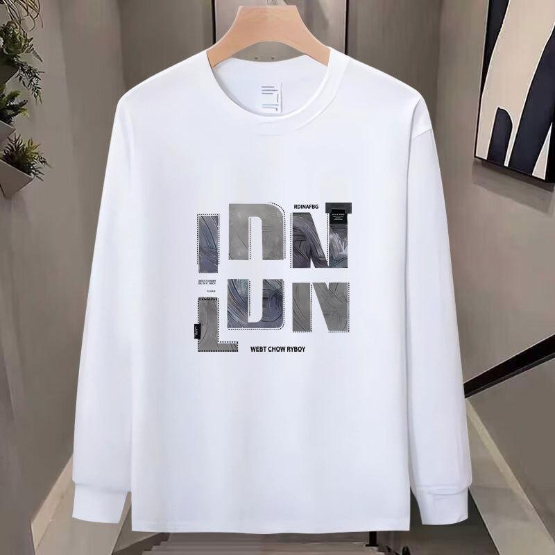 High-End Pure Cotton Men'S Trendy Long-Sleeved T-Shirt Bottoming Shirt Heavy Printing Men'S Clothing Simple And Versatile