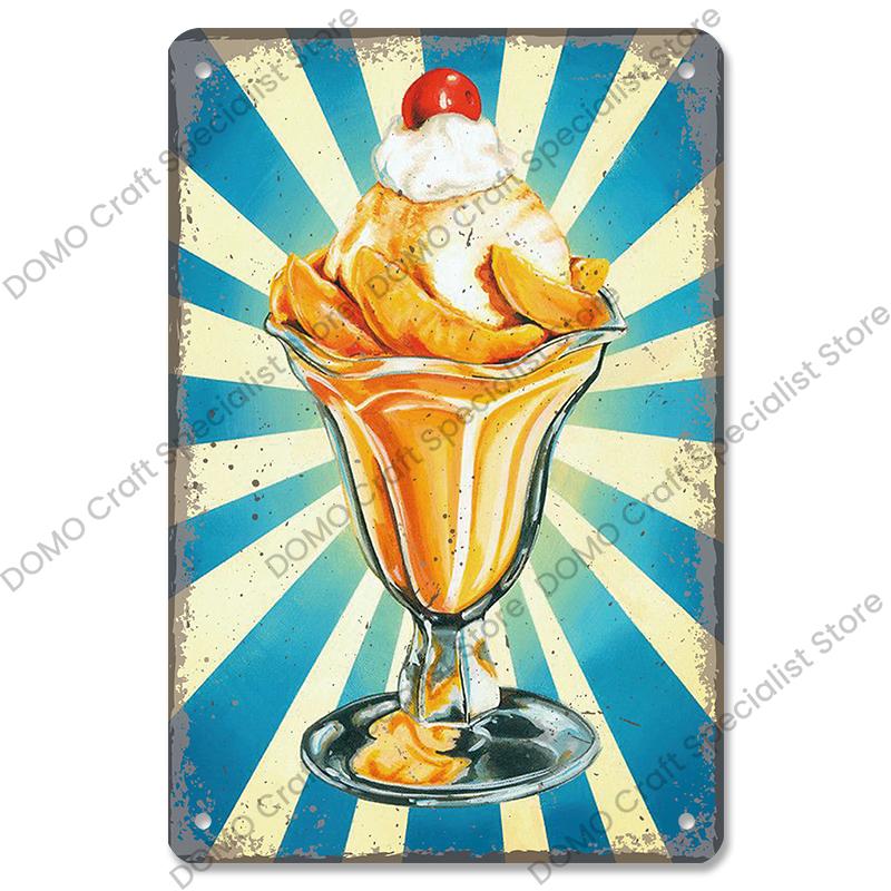 Summer Dessert Poster Vintage Metal Sign Ice Cream Cone Charlotte Metal Tin Plate Wall Decor for Cafe Shop Kitchen Living Room