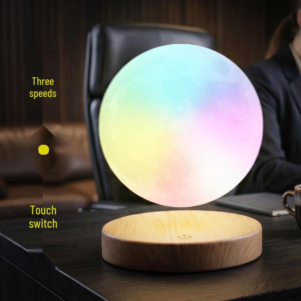 Rotating 6-Inch Multi-Color Magnetic Levitation Moon Lamp with High Brightness and Seven Colors
