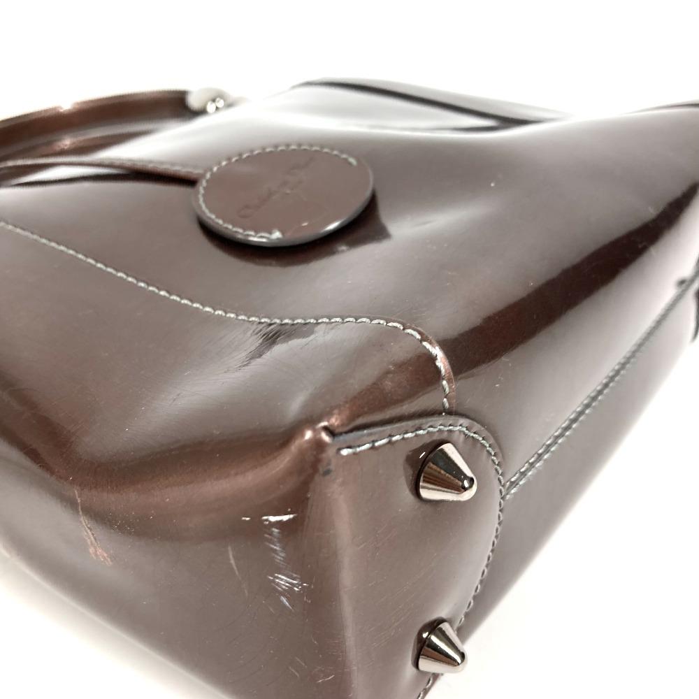 Dior Vintage Marispearl Logo Bag Hand Bag Patent Leather BrownBased