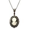 Vintage Ladies Cameo Pendant Black Necklace 18 Inch Chain Steampunk Ladies Silver