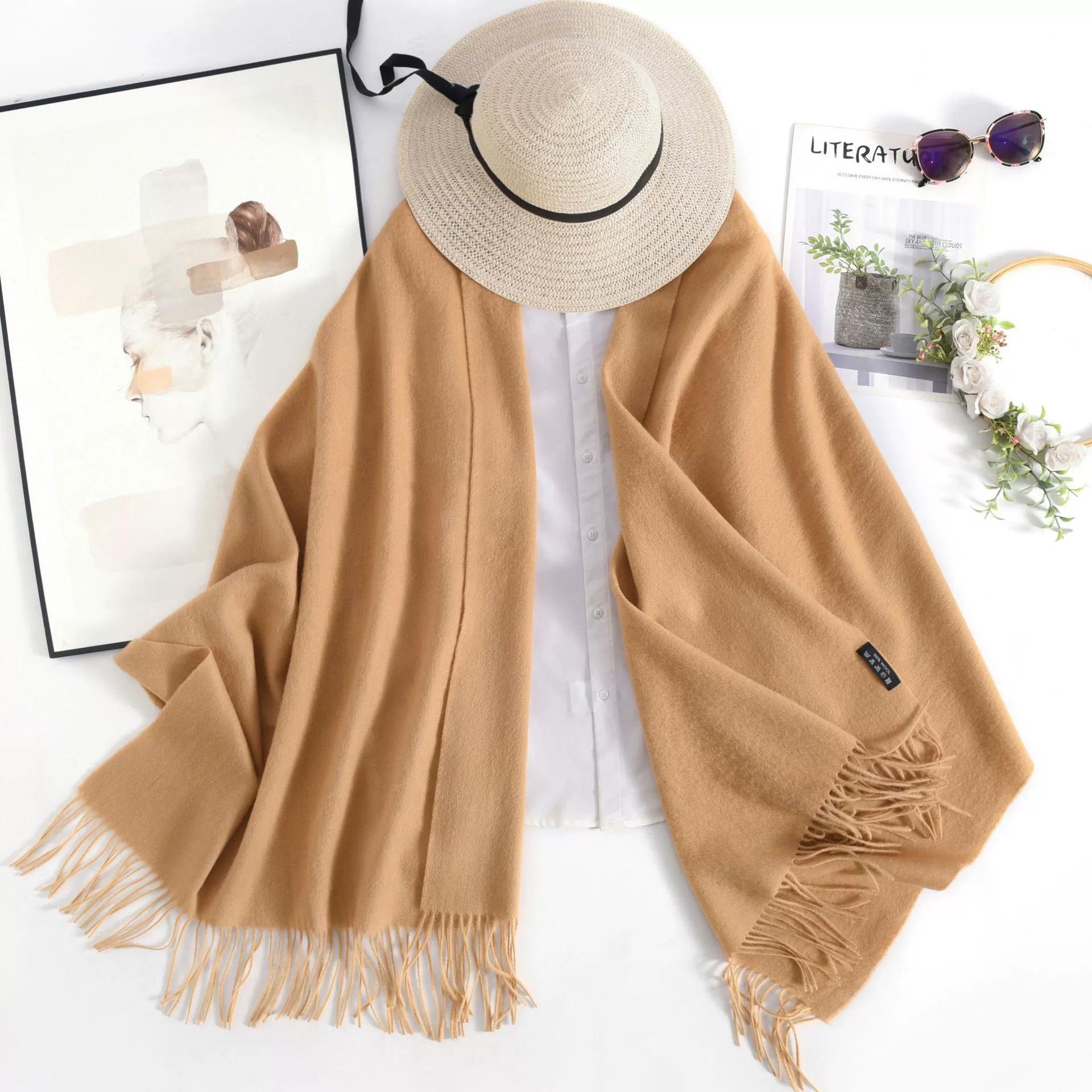 

Autumn and Winter Solid Color 100% Wool Shawl Warm Long Scarf Air-conditioned Thickened Scarves Women Cashmere Scarves 70x200cm
