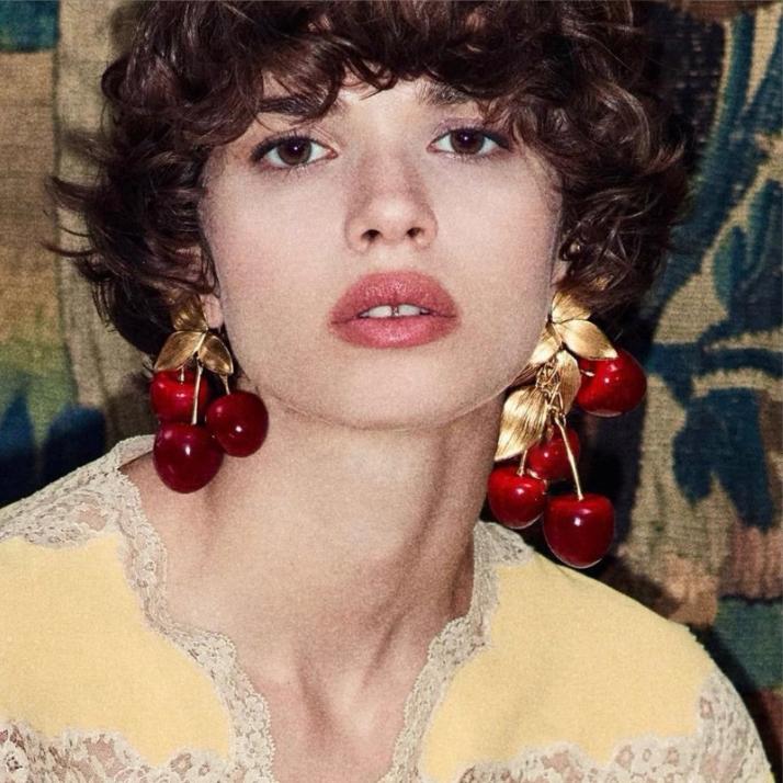 Exaggerated Leaf Resin Red Color Fruit Cherry Drop Earrings for Women Party Jewelry