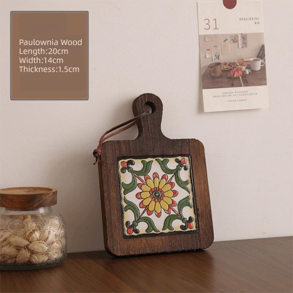 Japanese Style Solid Wood Coaster Square Retro Coffee Cup Mat Heat Resistant Placemat Wooden Flower Tile Coaster Restaurant