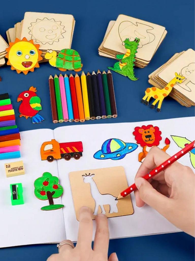 20pcs Montessori Drawing Wooden DIY Painting Template Stencils