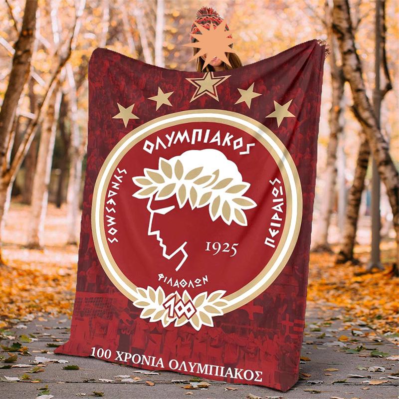 Olympiacos Fc Flannel Blanket Soft Warm All-Season Throw, Design for Camping, Car Travel, Hiking Sofa, Bed, Office Perfect Gift for Parties