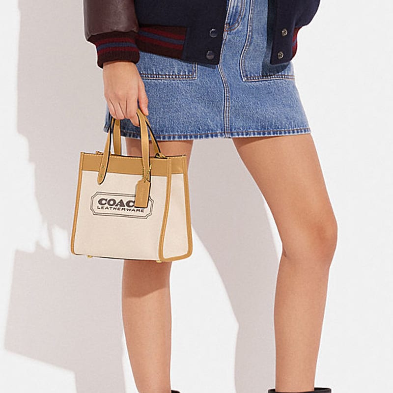 Coach Field Fabric With Cow Leather Tote Bag, Shopping Bag, Crossbody Bag, Shoulder Bag Small Women's Khaki Multicolor CH740-B4VPJ