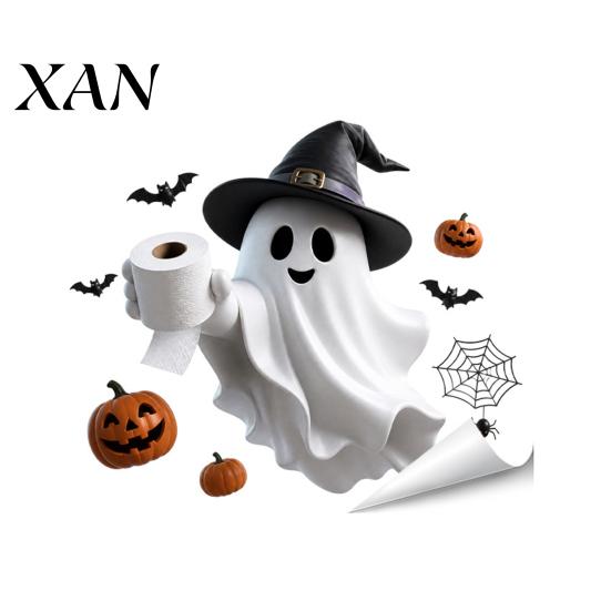 Autocollants de Salle de Bain pour Environnement Humide Autocollant de Toilettes Halloween, Autocollants Imprimés Fantôme et Squelette, Autocollants PVC Imperméables Faciles à Décoller Coller Autocollants Terrifiants,