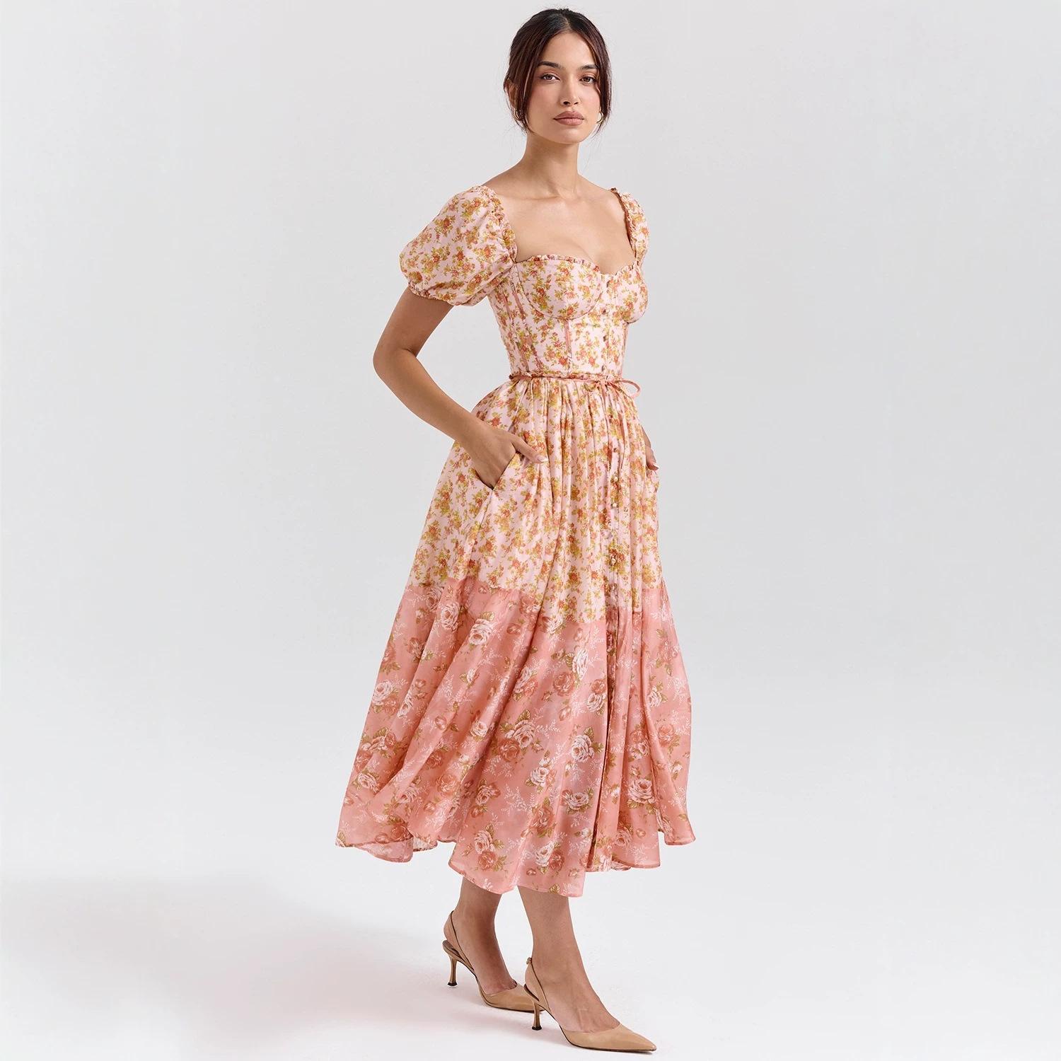 2026Temu bubble sleeve independent station new women s flower flower print pleated women s skirt S