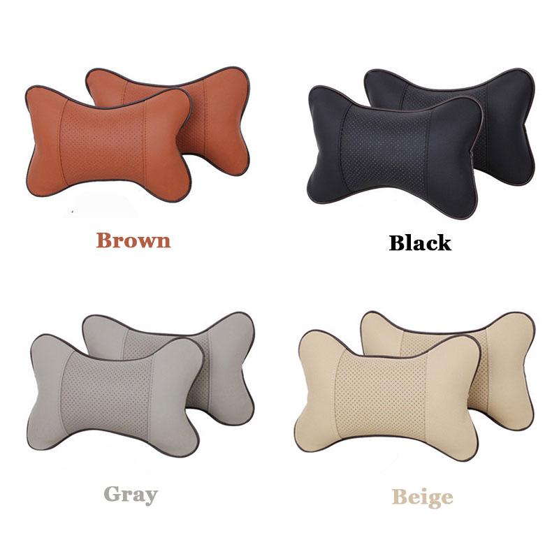 1PC Car Neck Pillow Both Side PU Leather Headrest for Head Pain Relief Fiber Filled Universal Car Pillow