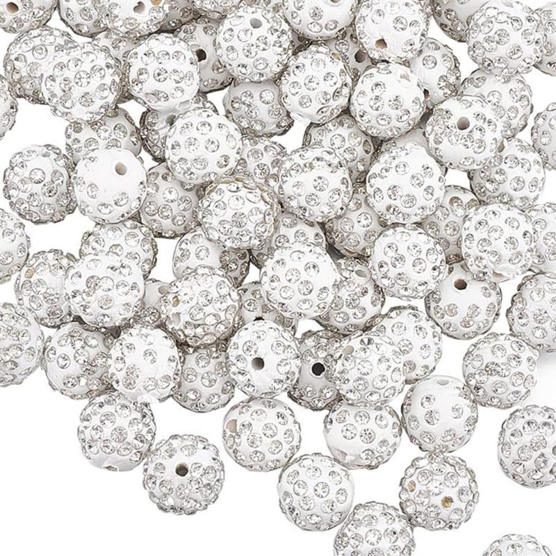 

Pack of 100 White Rhinestones Clay Beads Delicate Round Disco Beads Accessories for Handmade Necklaces and Bracelets 6mm