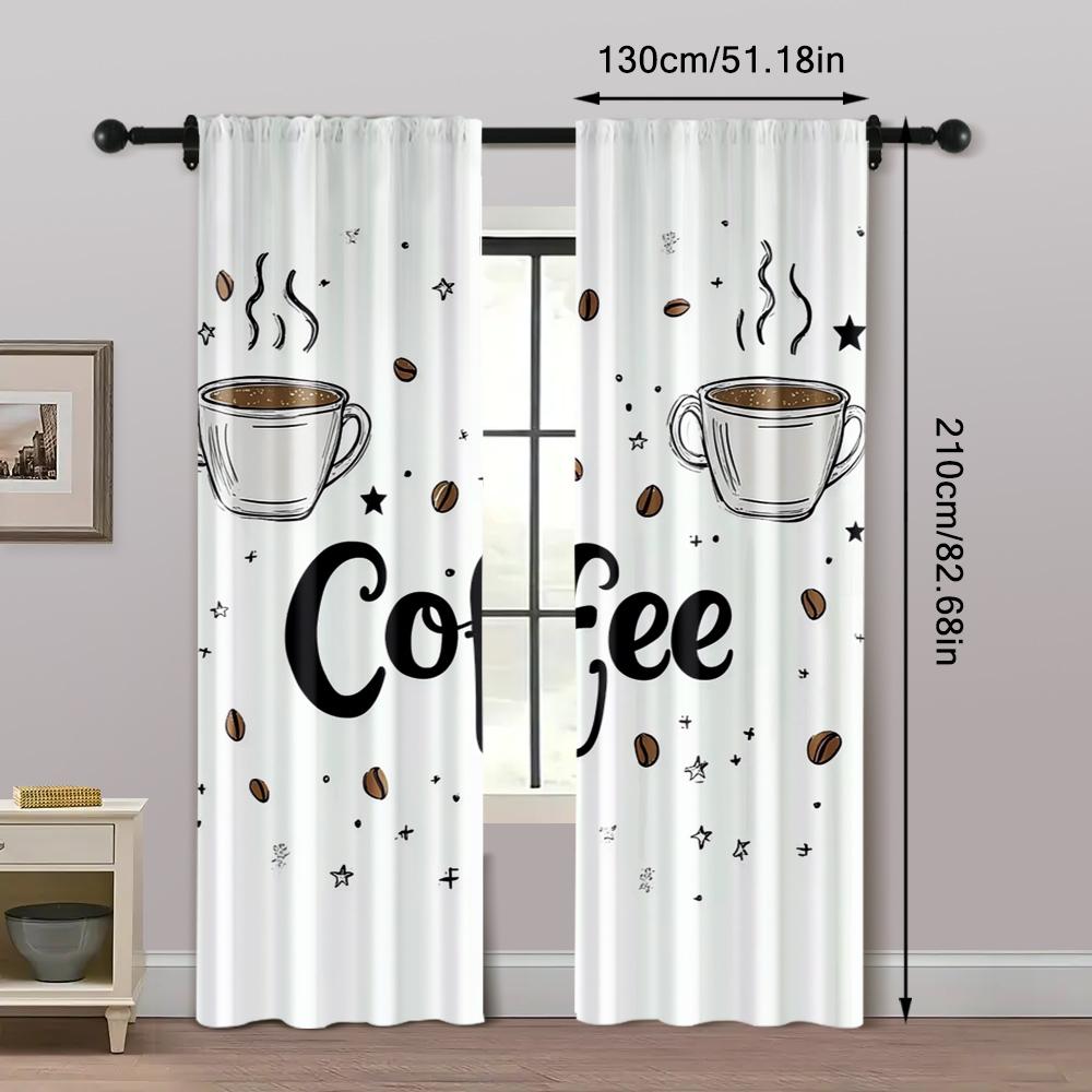 2pcs, Creative Curtains Two cups of coffee Machine Washable Fabric (without rod) Decorations Outdoor Ldeal for Bedroom, Living