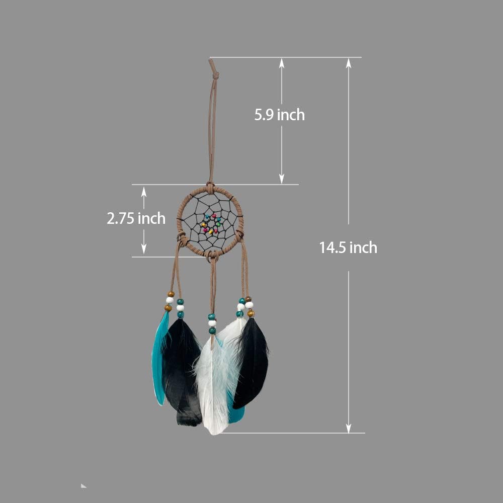Dream Catcher for Car Rearview Mirror Hanging Decor Handmade Indian Wooden Beads Nature Feather Small Car Charms Pendant Accessories