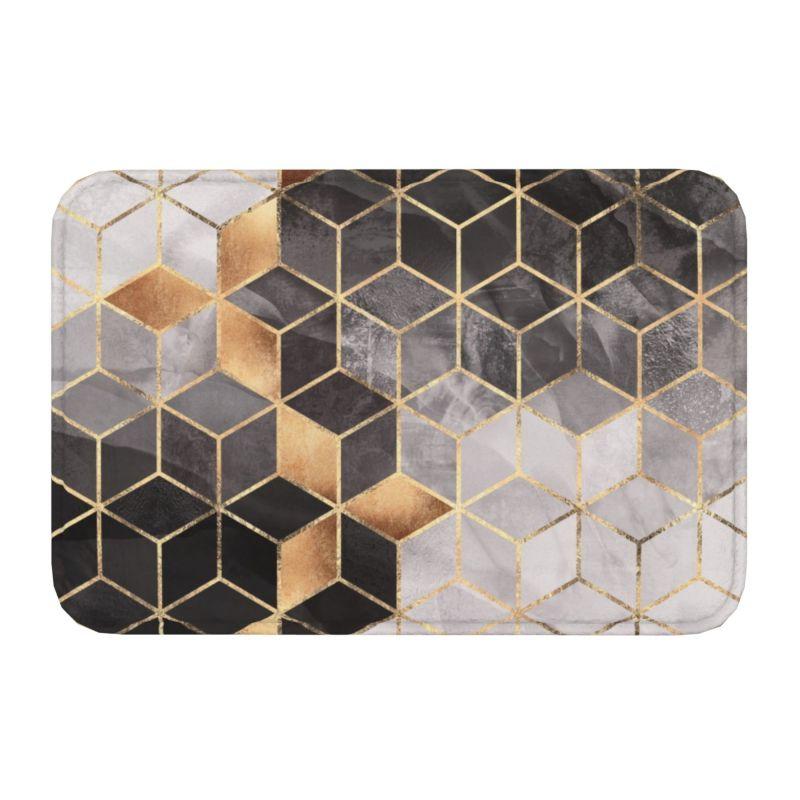 Rose Gold And Gray Geometric Pattern Floor Door Kitchen Bath Mats Anti-Slip Outdoor Abstract Doormat Toilet Entrance Rug Carpet
