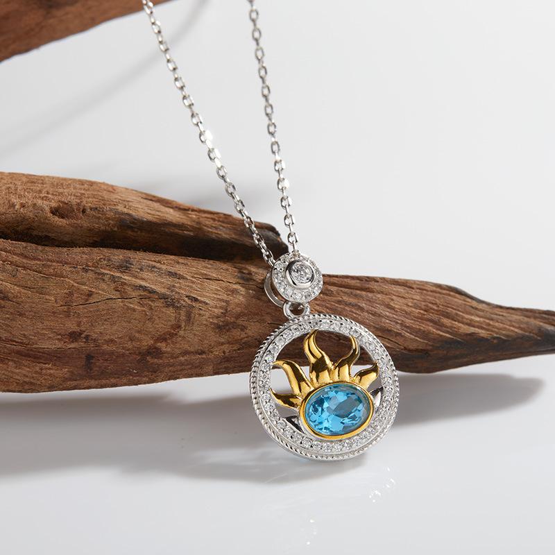 Vintage Multi-Colored Gemstone Necklace S925 Sterling Silver Inlaid With Natural Topaz Garnet Collarbone Chain Accessories For Women
