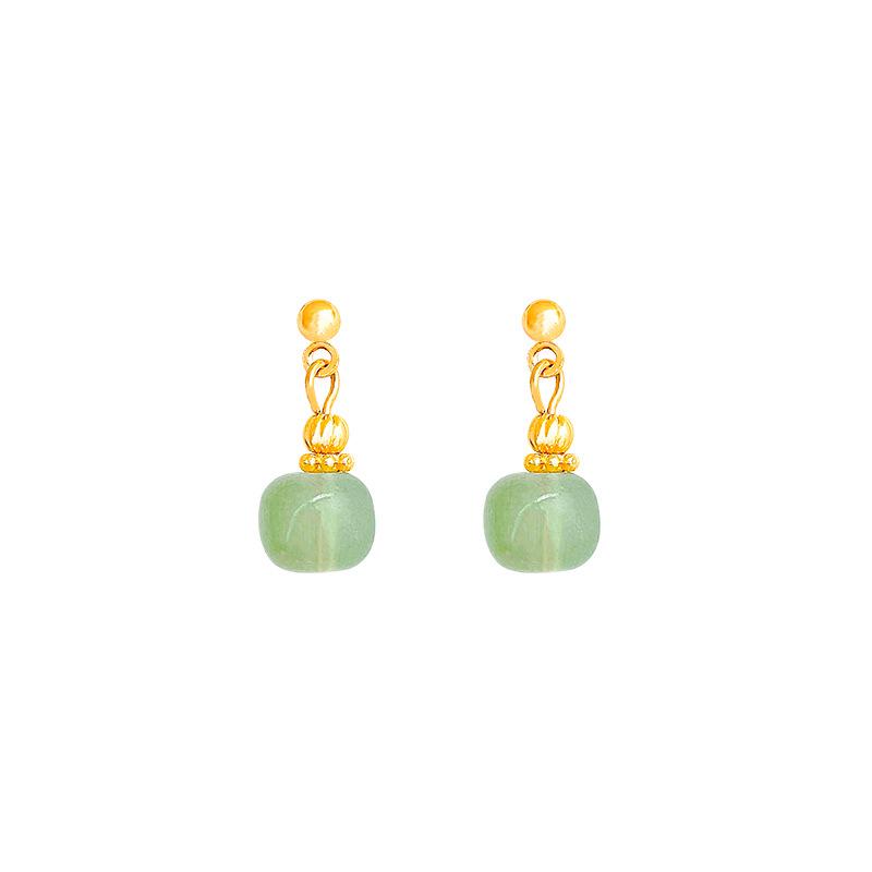 New Chinese ancient style imitation Hetian jade earrings women's light luxury niche design popular stud earrings retro temperament Internet celebrity 