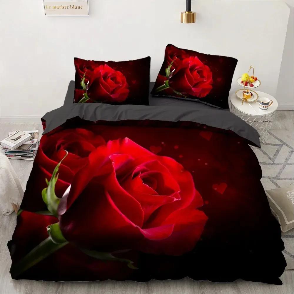 3D Plant Flower Rose Comfortable Duvet Quilt Cover Pillowcase Bedding Set Children Bedroom Decoration Home Textile