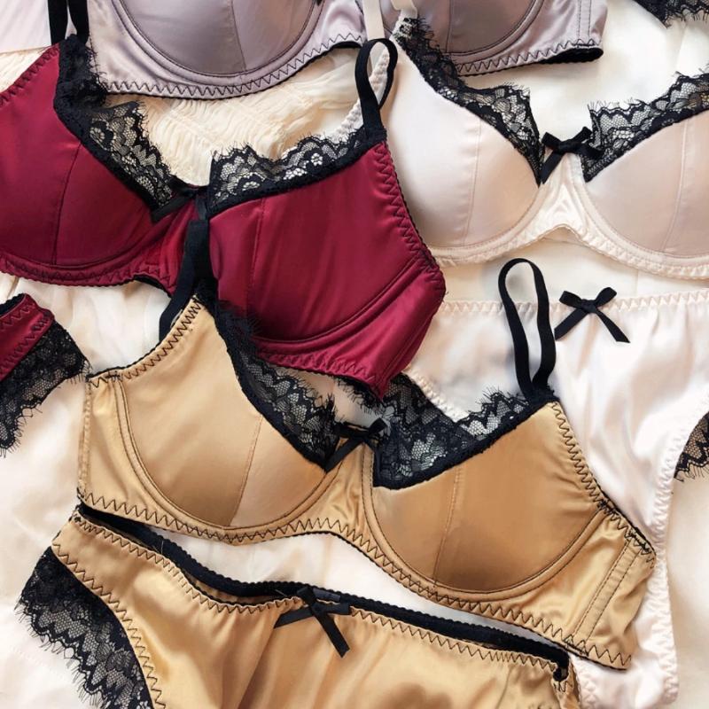 French Thin Cup Lingerie Set Sexy Lace Push Up Bra Fashion Women Silk Fabric Underwear High Quality Intimates Bras and Panties