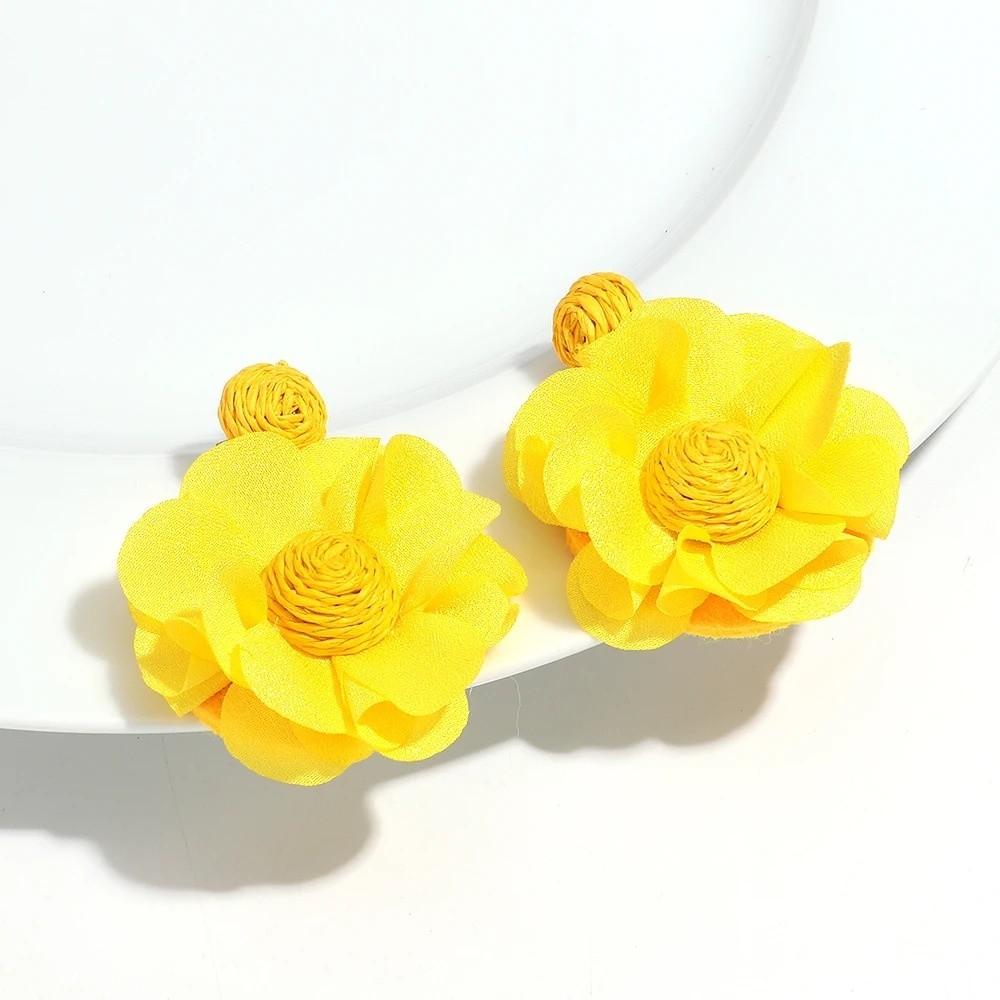 Colorful Long Drop Earrings Boho Style 3D Flower Fabric Earring Beach Party