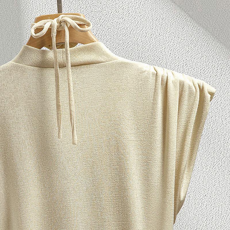 Silkbay Damen V-Ausschnitt Ärmelloses Plissee Kurzes Oberteil