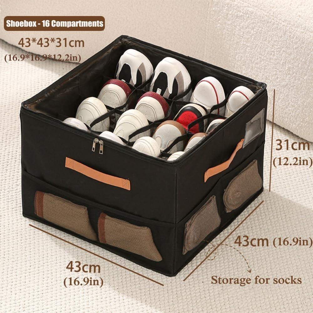 Foldable Closet Shoe Storage Box Home Clothes Towels Space-Saving Bin Clear Cover Containers