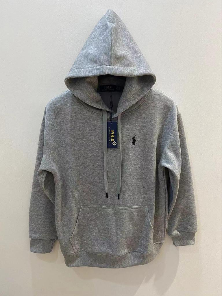 Men's Autumn/Winter Ralph Lauren Embroidered Logo Hooded Sweatshirt with Velvet Lining and Zipper.