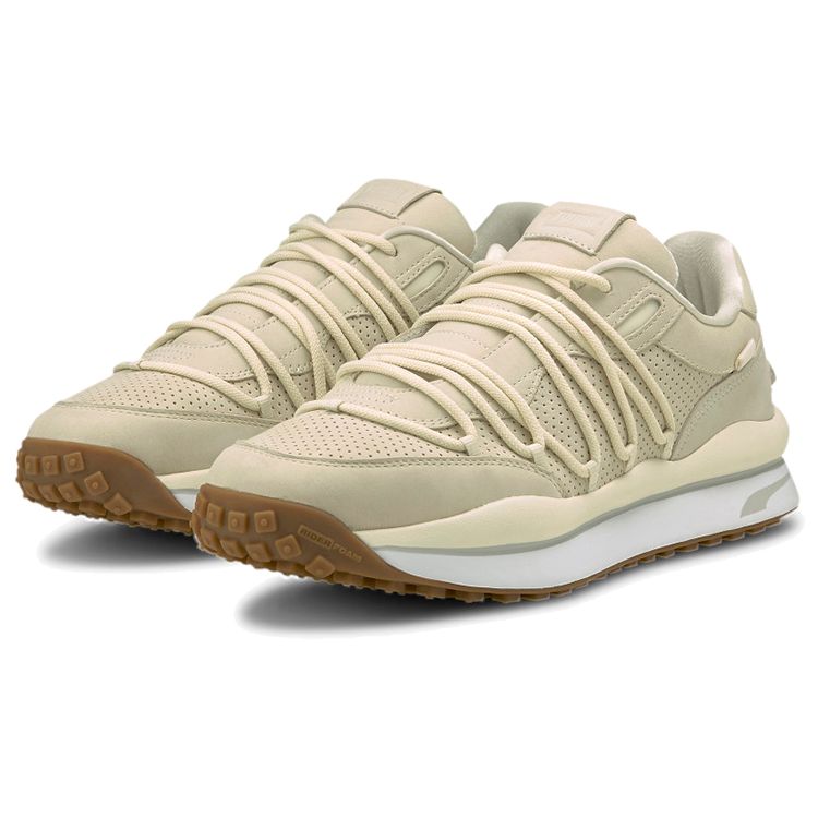 Puma Lace-Up Synthetic Leather Shock Absorbing Non-Slip Wear-Resistant Lightweight Low-Top Running Shoes Unisex Sneakers Khaki White 375956-02