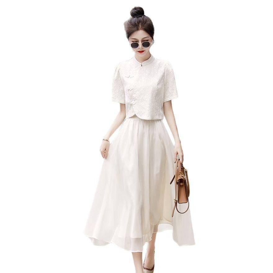 Improved cheongsam set skirt women's  new design sense small dress two-piece set