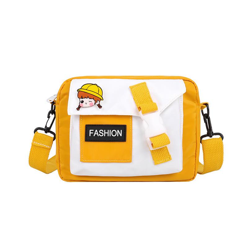 Cute canvas bag women's 2025 new Japanese shoulder small square bag ins fresh contrasting color student messenger bag tide