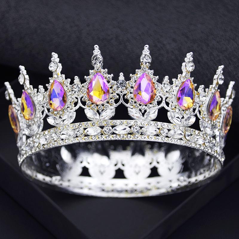 Royal Queen King Tiaras and Crowns for Women Princess Prom Wedding Party Full Round Diadem Bridal Hair Jewelry Accessories