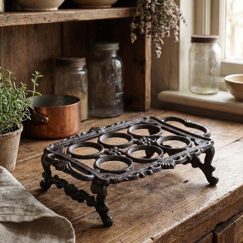Retro Cast Iron Egg Holder: 6 or 8 Grid Egg Tray for Kitchen, Bar, or Restaurant Display