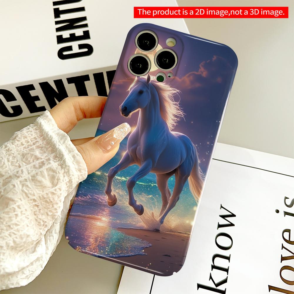 2DFlat Moonlit White Horse Galloping On Beach All Inclusive Film Hard Phone Case, Compatible with iPhone 18 Pro Max 17 16 15 14 13 12 11