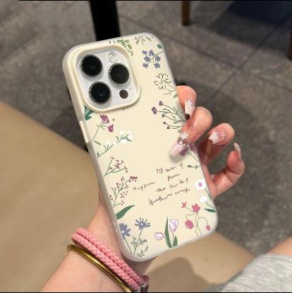 Ins English Wildflower Suitable for Apple 16/17promax Mobile Phone Case iPhone15 Skin Feeling 12 Matte 14 Women 13