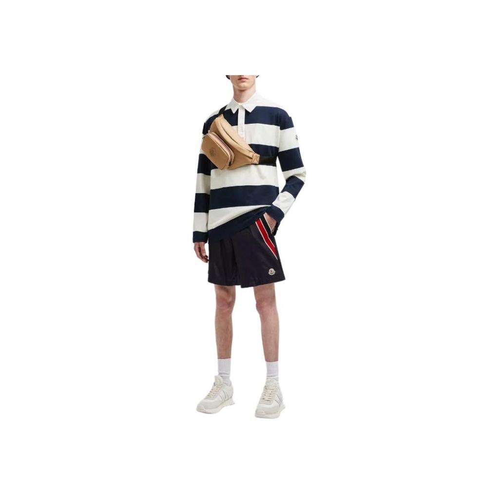 Moncler Solid Color Striped Drawstring Swim Trunks Men Swimwear Navy-Blue J20912C0000653326778