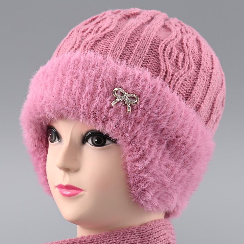 Hat rabbit fur ear protection warm autumn and winter knitted hat windproof velvet women's cold-proof wool hat