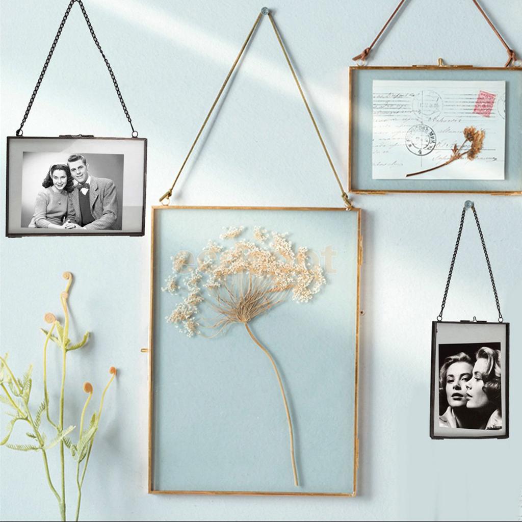 MagiDeal Industrial Style Double Sided Glass Hanging Photo Frame Wall Frame Flower Plant Specimen Portrait Display Frame Holder
