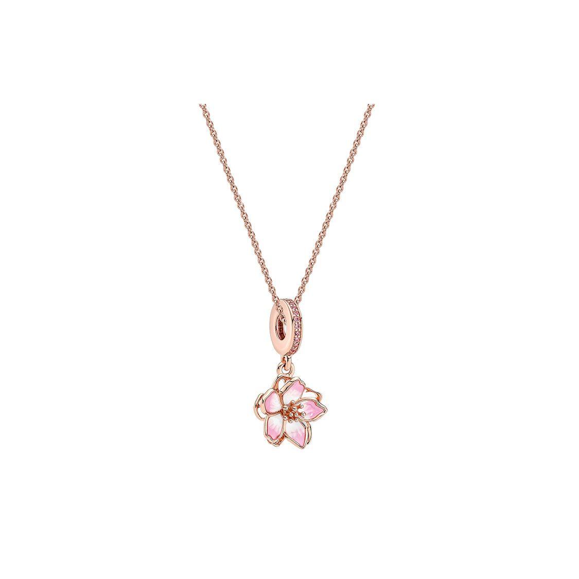 Pandora Cherry Blossom Spring Enamel Alloy Cubic Zirconia Necklace Women necklace ZT2325 Box+Shopping Bag