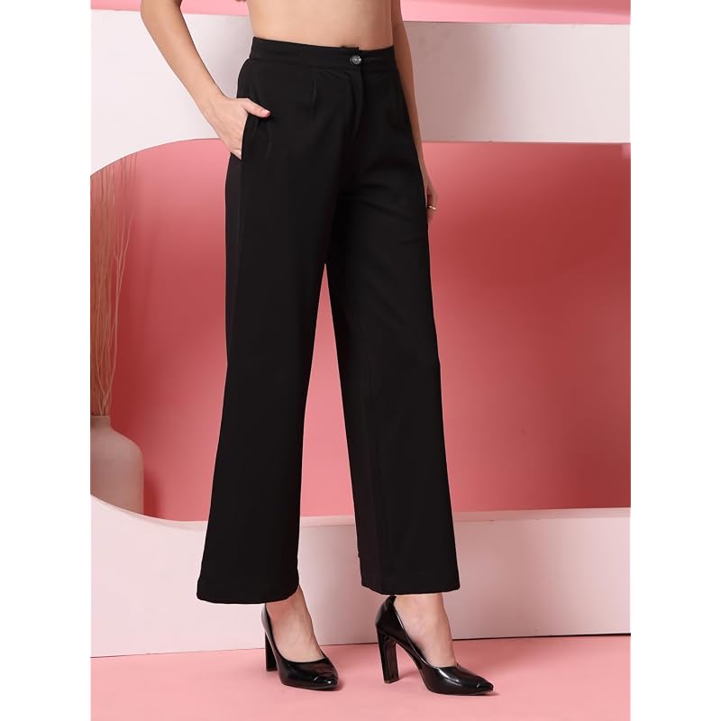 OOMPH! Women' Straight Fit Mid Rise Korean Trousers Trouser Pants for Women Elegant Workwear for Office, College & Even