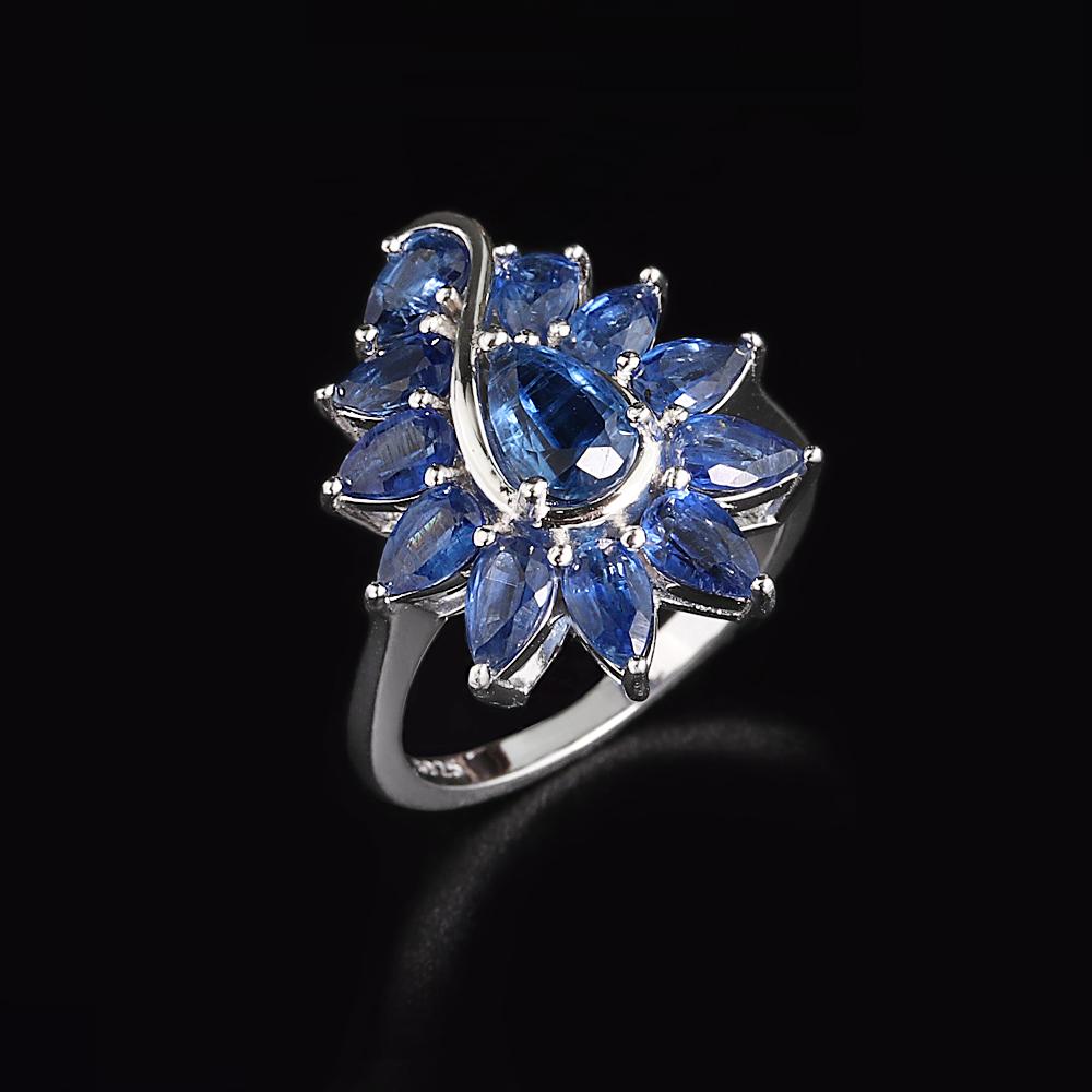 Gorgeous 925 Sterling Silver Ring Natural 4.25ct Blue Kyanite Real Gemstone Fine Jewelry for Women Anniversary and Banquet Gifts