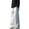 Dingfengbaoluo Pure Cotton Casual Pants for Men, Spring Solid Color Loose Versatile Straight-Leg Cargo Wide-Leg Trousers SS10 White M