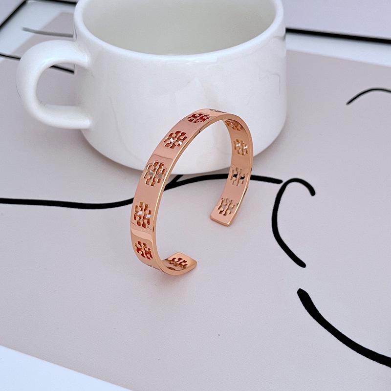 Chic European & American Luxury Metal Bangle with Hollow English Letters