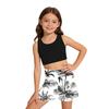Girls Bathing Suit Set Sleeveless Round Neck Crop Top Wide Elastic Waistband Shorts Beach Swimming Outfit