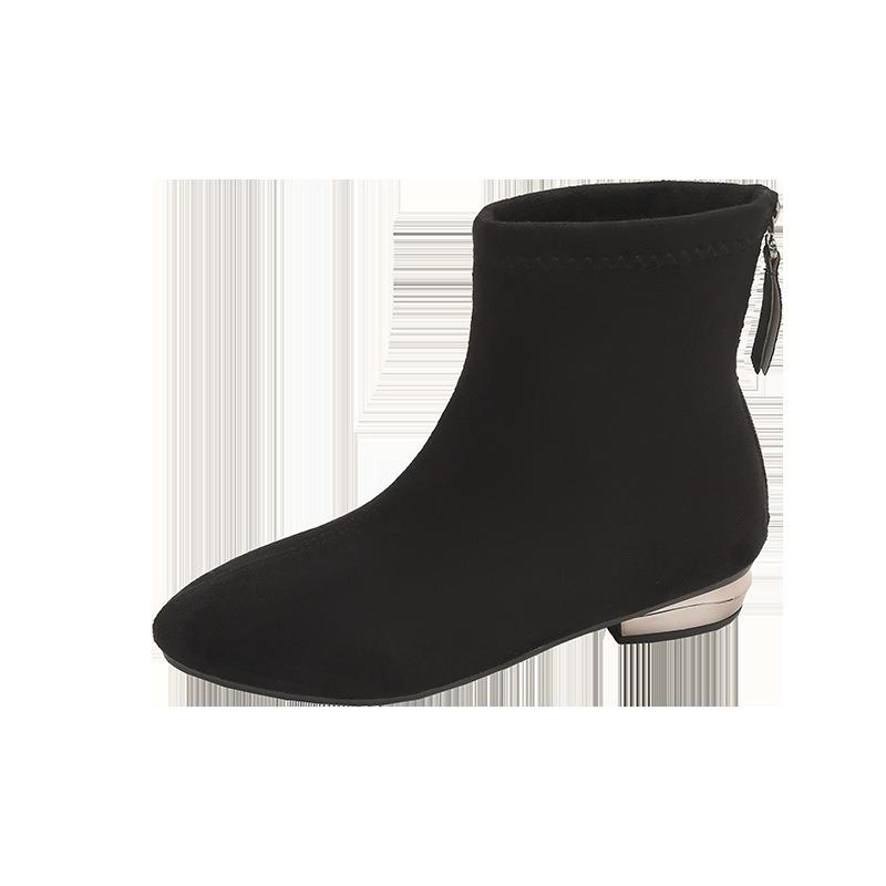 Low-heeled Short Boots for Women's Autumn and Winter New Huge and Thin Simple Pointed Suede Flat-bottomed Elastic Boots for Women's Thin Boots