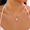 Retro Golden-Toned Sun Pendant Necklace for Women Elegant Turquoise Beads Chain Choker Neck Statement Party Vintage Jewelry Gift