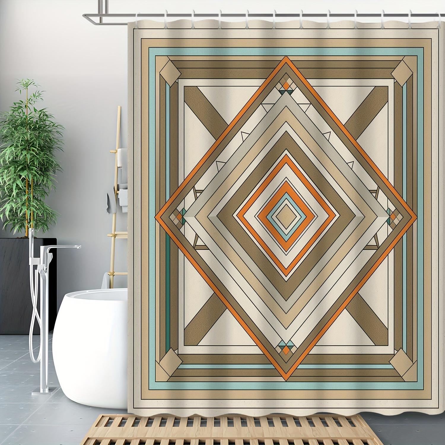 Retro Simple Ethnic Style Geometric Rhombus Square Graphic Bathroom Shower Curtain, Bathroom Decoration, Bathroom Accessories W60H190(CM)-1 Pcs