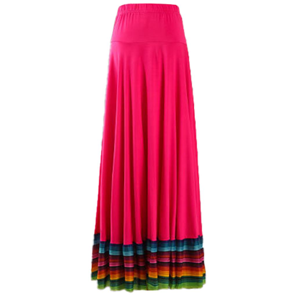 Women Colorful Elastic Dance Skirt for Flamenco Ballroom Dance Folk Dancing Stage Performance Costume