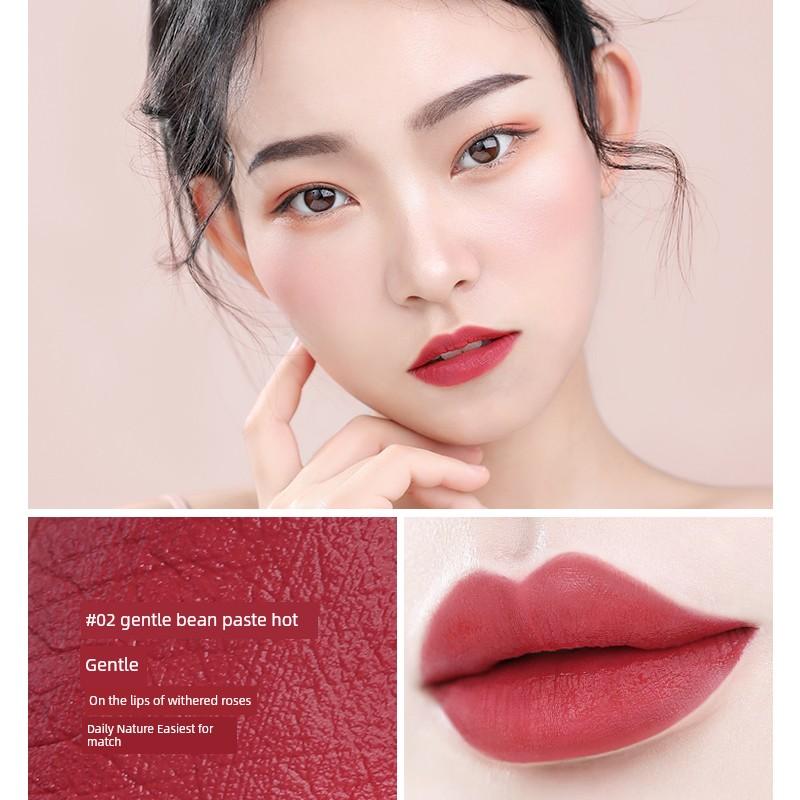 Novo Matte Finish Lip Lacquer Female Student Niche Style Brand Does Not Fade No Stain on Cup Long-Lasting Milk Tea Color Cameo Brown
