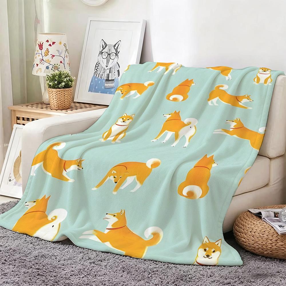 Artwork S-Shiba Inu Daily Throw Lightweight 240g Flannel Blanket Soft Skin-friendly for Summer Cooling