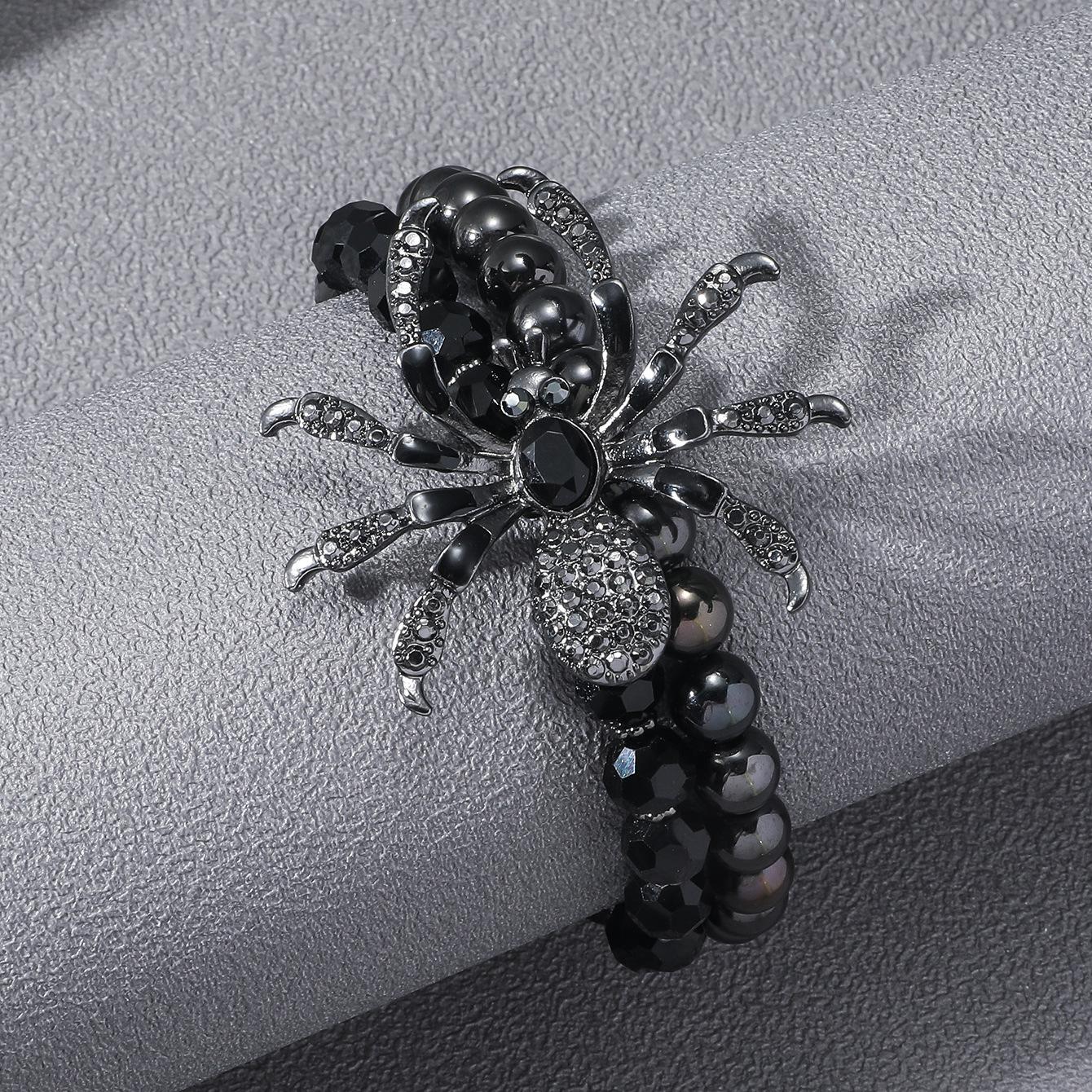 BLINGBAY Women s Gothic Punk Spider Bracelet Black Beaded Multi-Layer Statement Wristband