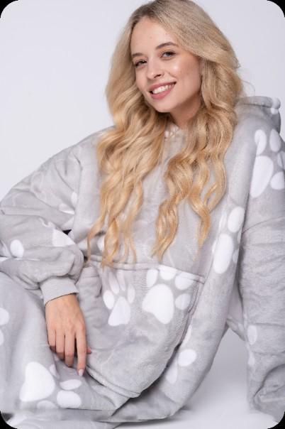 Blanket Sweatshirt Oversize Warm Thick Blanket Sweatshirt 2in1 Paws Furry [Kb-W32]
